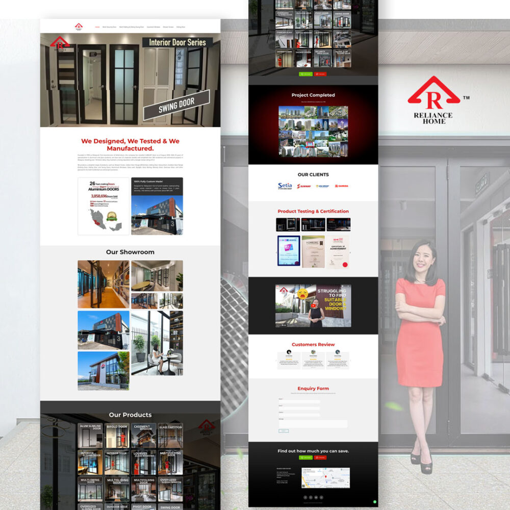 Reliance Home landing page — web design KL
